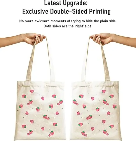 Cute Eco Friendly Cotton Handbag With Pocket Snap Button Custom Canvas Cotton Tote Bag
