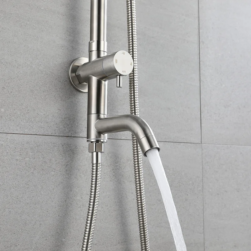 304 Stainless Steel Wall Mount Shower Sets Bathroom Rainfall Single Cold Three Function Faucets Taps Shower Sets