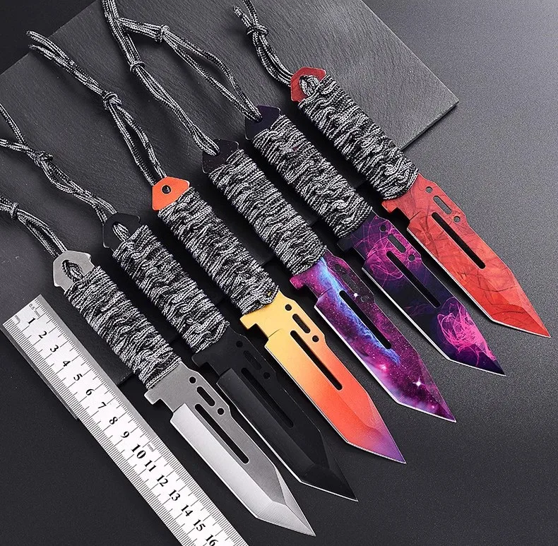 Tie Rope Stainless Steel Handle Outdoor Straight CSGO Knife Portable Hunting Survival Knife