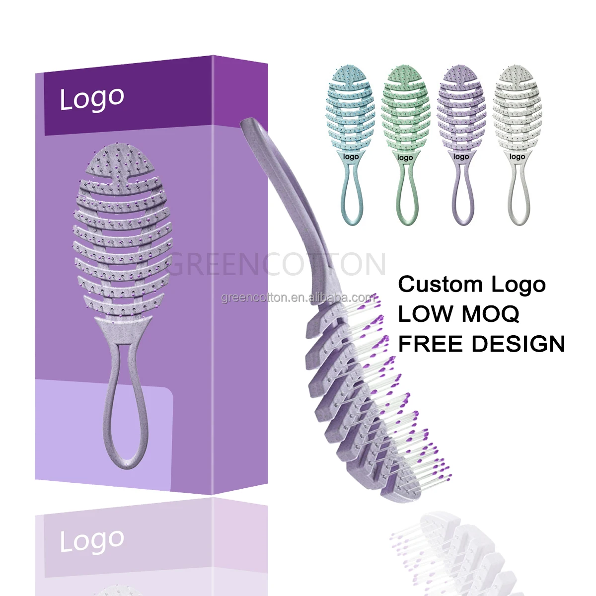 Eco-Friendly and Sustainable 100% Recycled Wheat Straw Custom Natural Detangler Hair Brush for Wet and Dry Hair All Hair Types