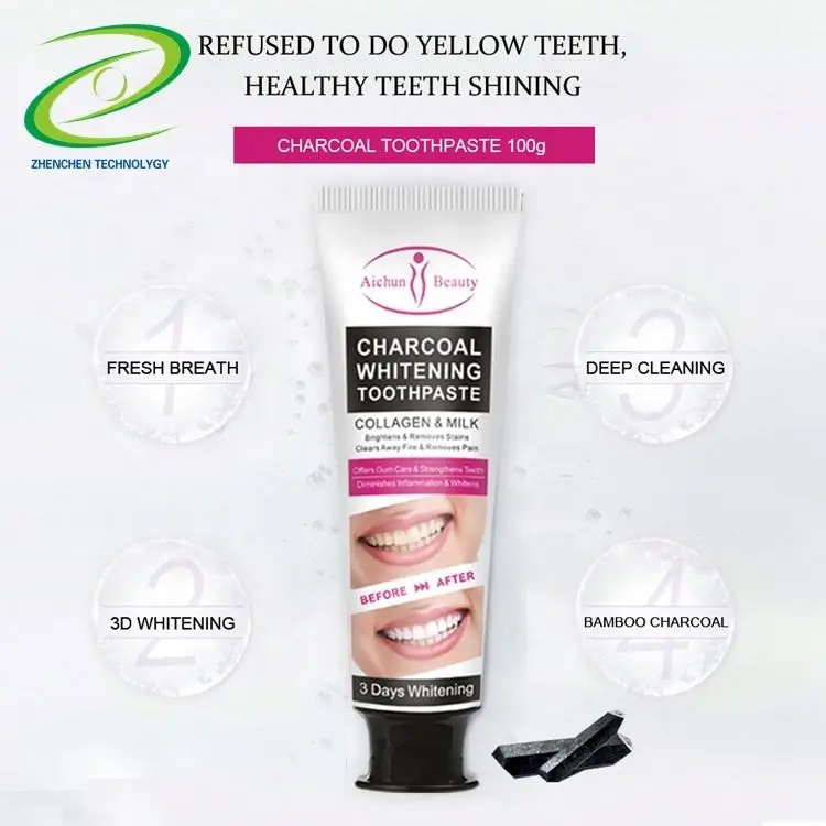 High Quality Wholesale Beauty Collagen Milk Brightening Remove Stains Bamboo Charcoal Whitening Toothpaste