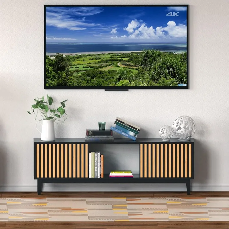 Bamboo Slatted Door Modern Scandinavian bamboo furniture living room TV Stand