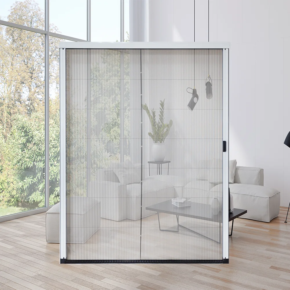 Aluminium Mosquito Net Door Trackless Sliding Invisible Sliding Pleated Retractable Plisse Fly Screens Door