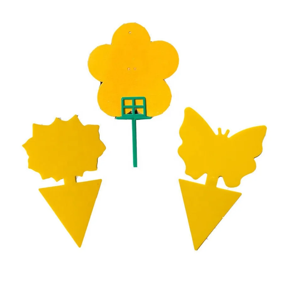High quality of strong glue and thick plastic yellow fruit fly mosquito sticky with butterfly ,flower shapes