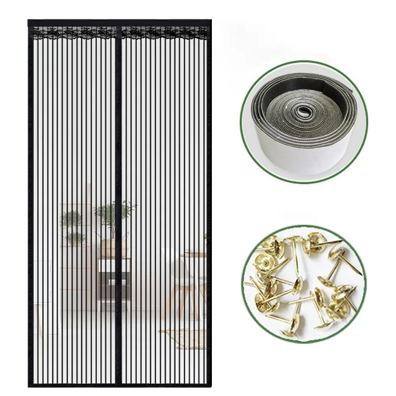 Polyester Summer mosquito net hands magnet net hanging flying anti-mosquito self-fitting striped mosquito screen door  curtain