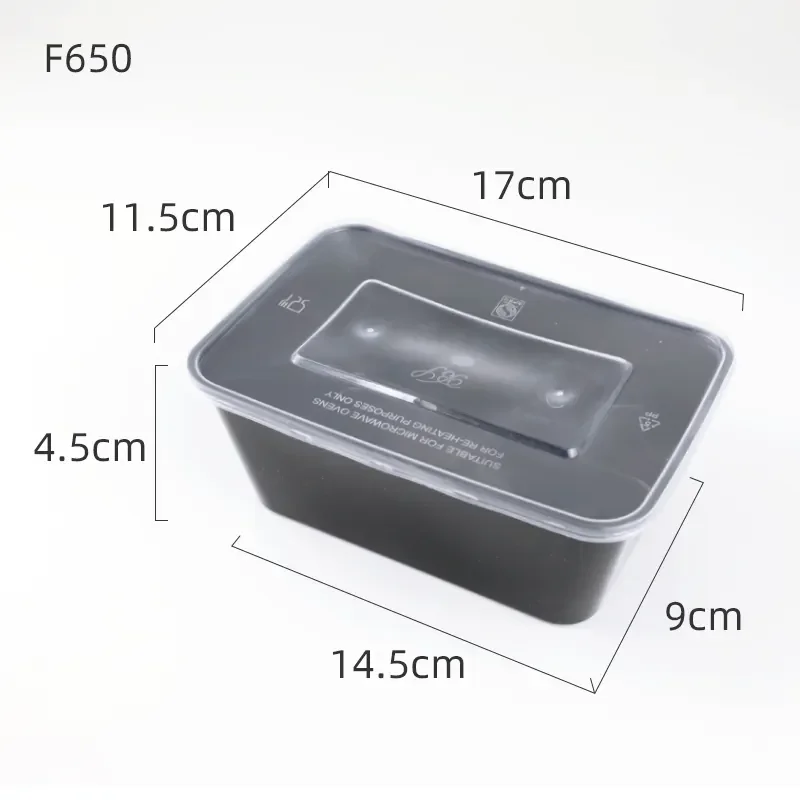 Customizable 500ml 650ml 750ml 1000ml Disposable  Clear Microwavable PP Disposable Plastic Lunch Box Food Containers with Lid