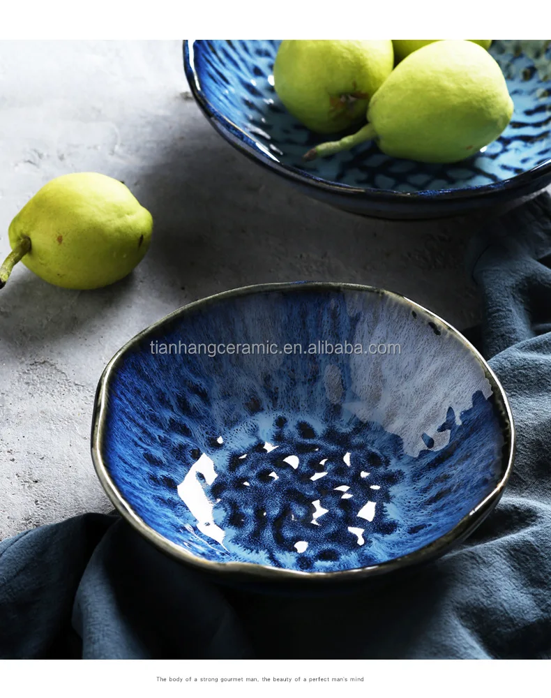 Nordic Modern Home tableware blue Glazed deep Plates Bowl Ceramic Dinnerware for hotel Restaurant porcelain Salad dessert bowls.jpg