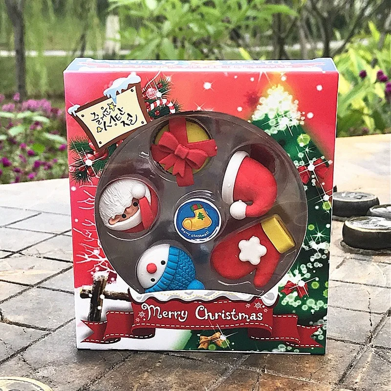 Cute Christmas Erasers Snowman Santa Mini Rubber Eraser Kawaii Stationery School Office Correction Supplies Kid Gift