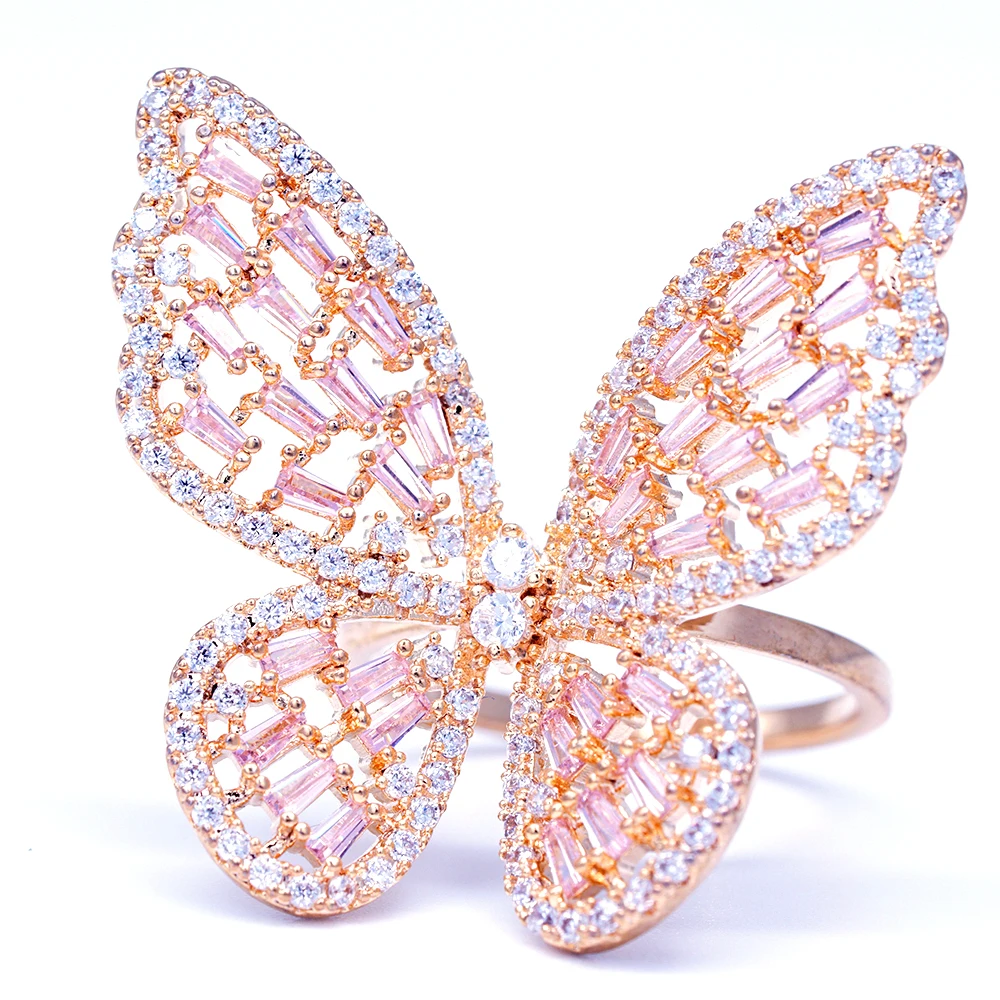 Hollow Open Design Zircon Women Butterfly Rings Jewelry, Fashion Jewelry Butterfly Rings