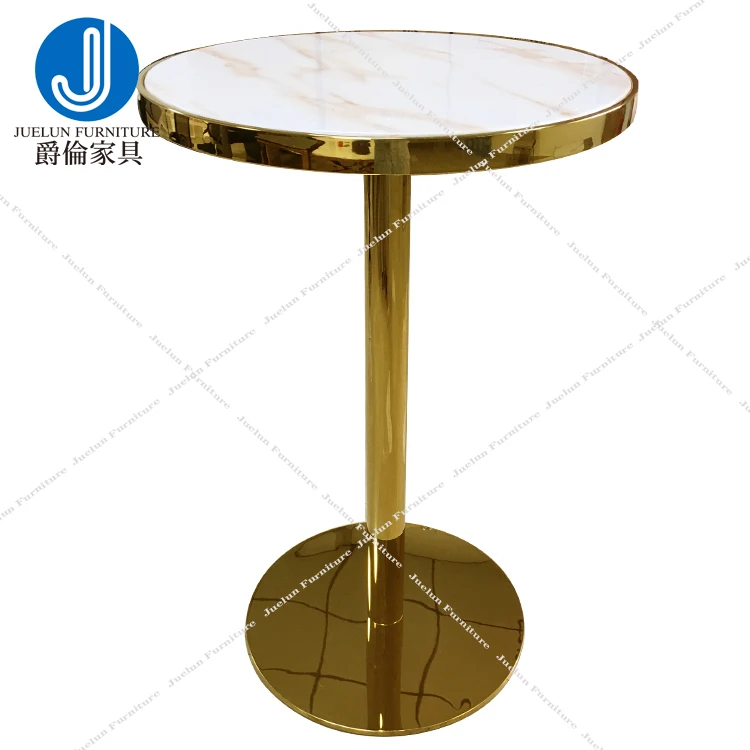 Stainless steel frame marble top high cocktail gold bar table