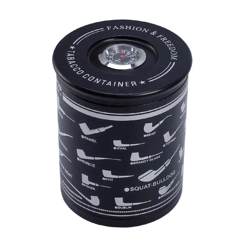 JF-056 D7.8*H10cm 283g JIFENG factory pipe accessories aluminium metal cigar tube pipe tobacco jar with hygrometer