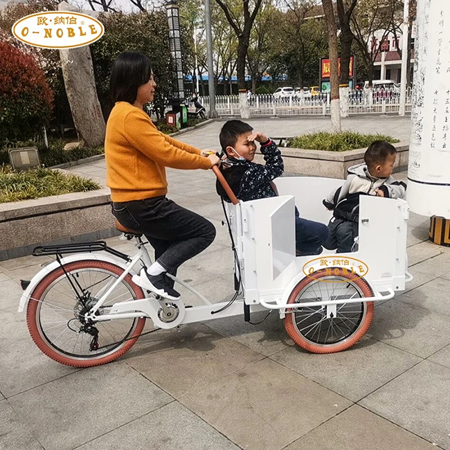 electric cargo tricycle with wooden box cargo kids bike family used
