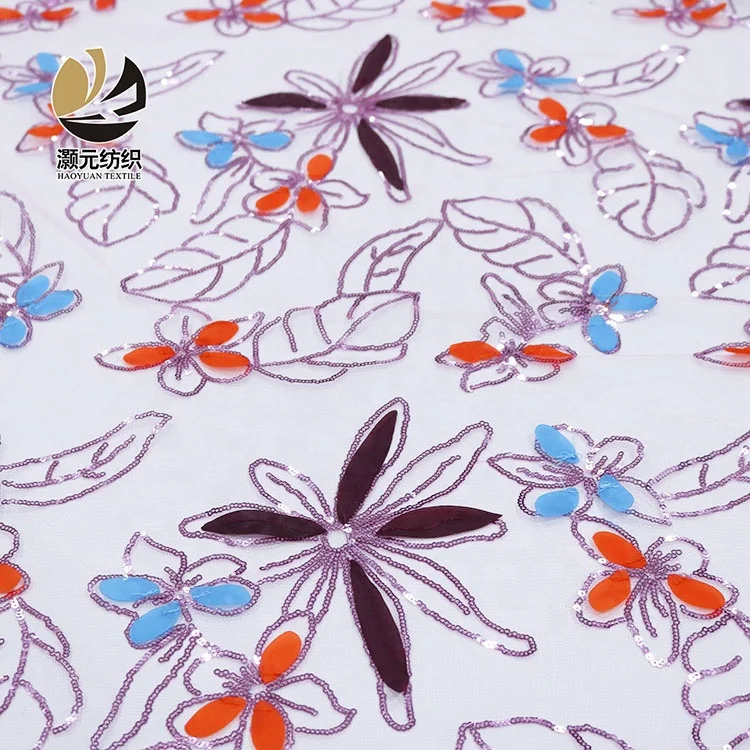 Wholesale fast delivery flower tulle mesh children dress sequins fabrics textiles embroidery