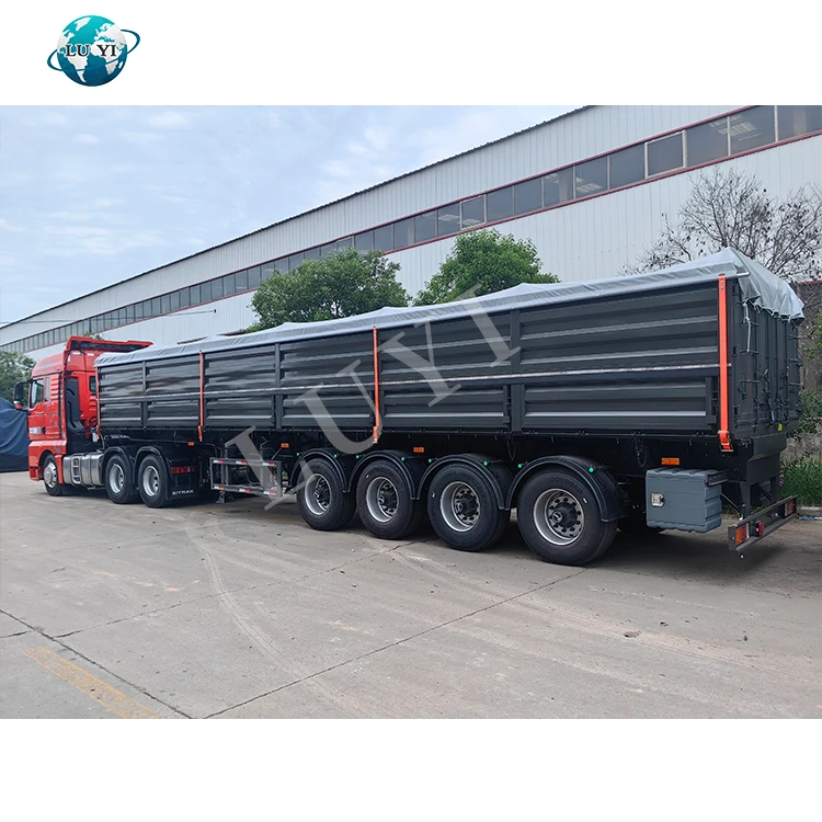 High Quality 4 axle Side Door grain transport side tipper Dump Truck Semi-Trailer