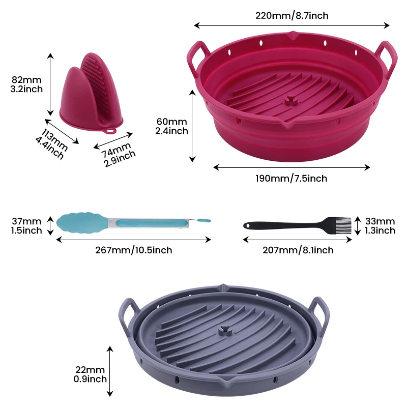 Round Deep Collapsible Reusable Silicone Air Fryer Pot Baking Tray Basket Pan Airfryer Liners Pot Set Oven Molds Accessories