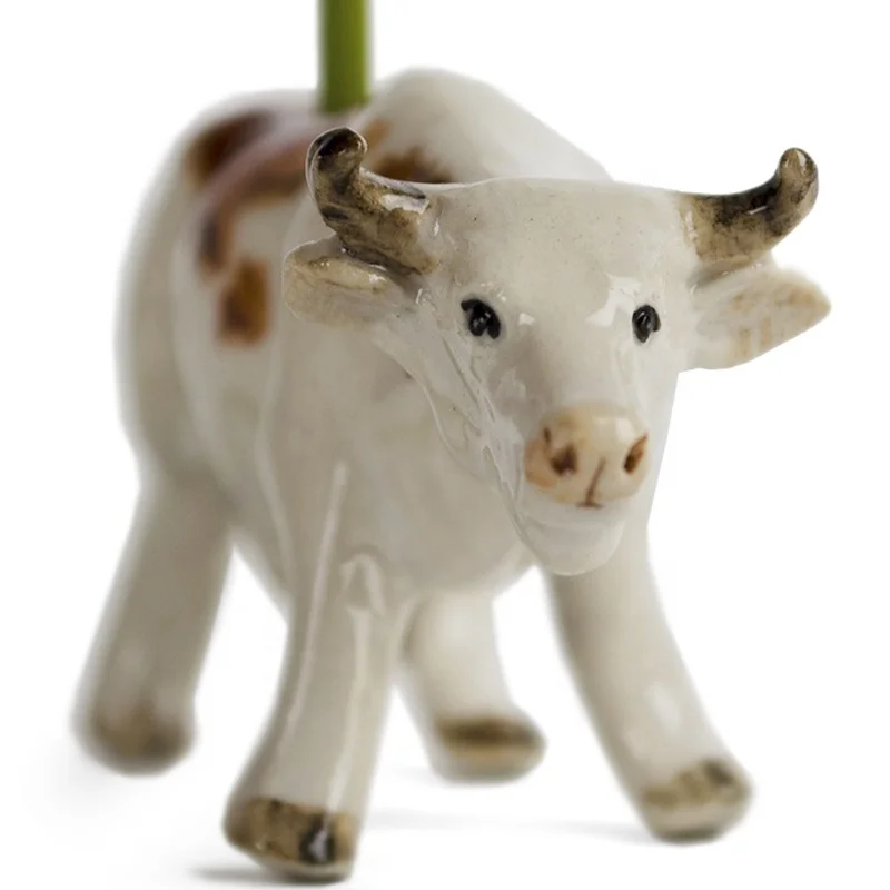 Custom handmade home decor animal themed incense burner gift mini ceramic cow figurine incense stick holder