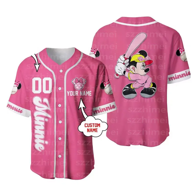 high Quality Custom cute cat Logo Cartoon Mouse Anime Baseball Shirt Kids Youth Adults Pink Breathable Sport Streetwear Jersey