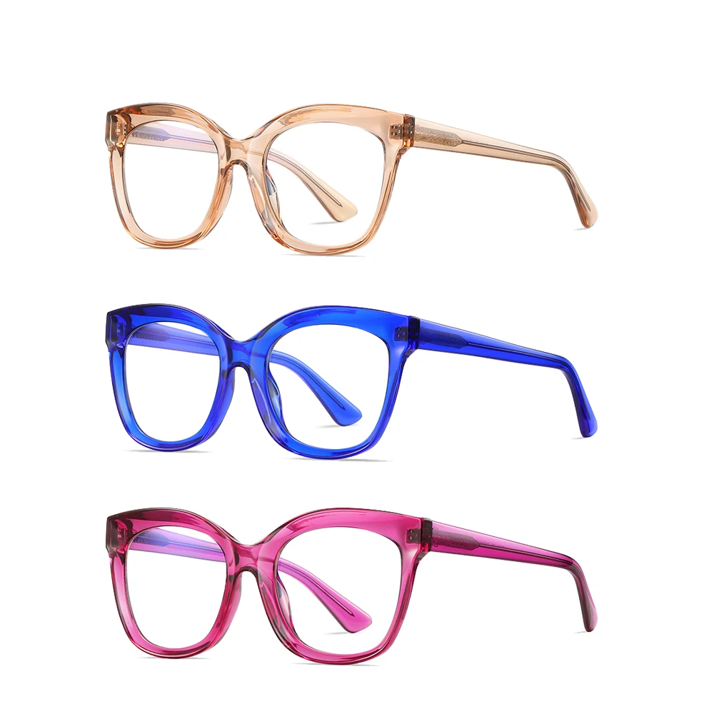 TR90+CP Personalized Frame Blue Light Blocking Optical Glasses Lenses Big Crystal Color Cat Eye Reading Eyeglasses