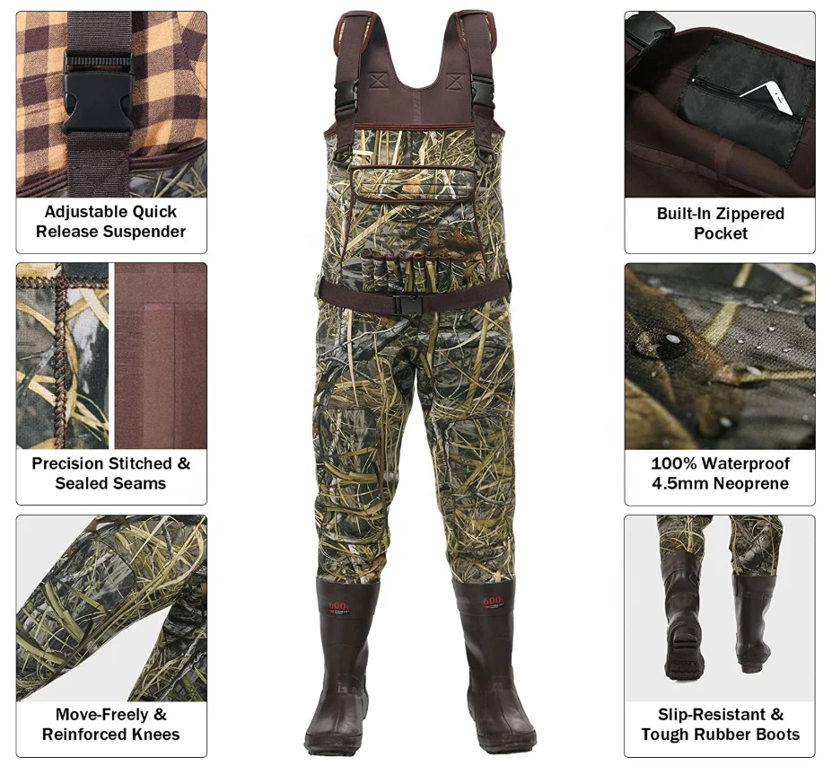 5mm Duck Hunting Waders with  Camo Wader Boot foot 600G Thinsulate  Insulated