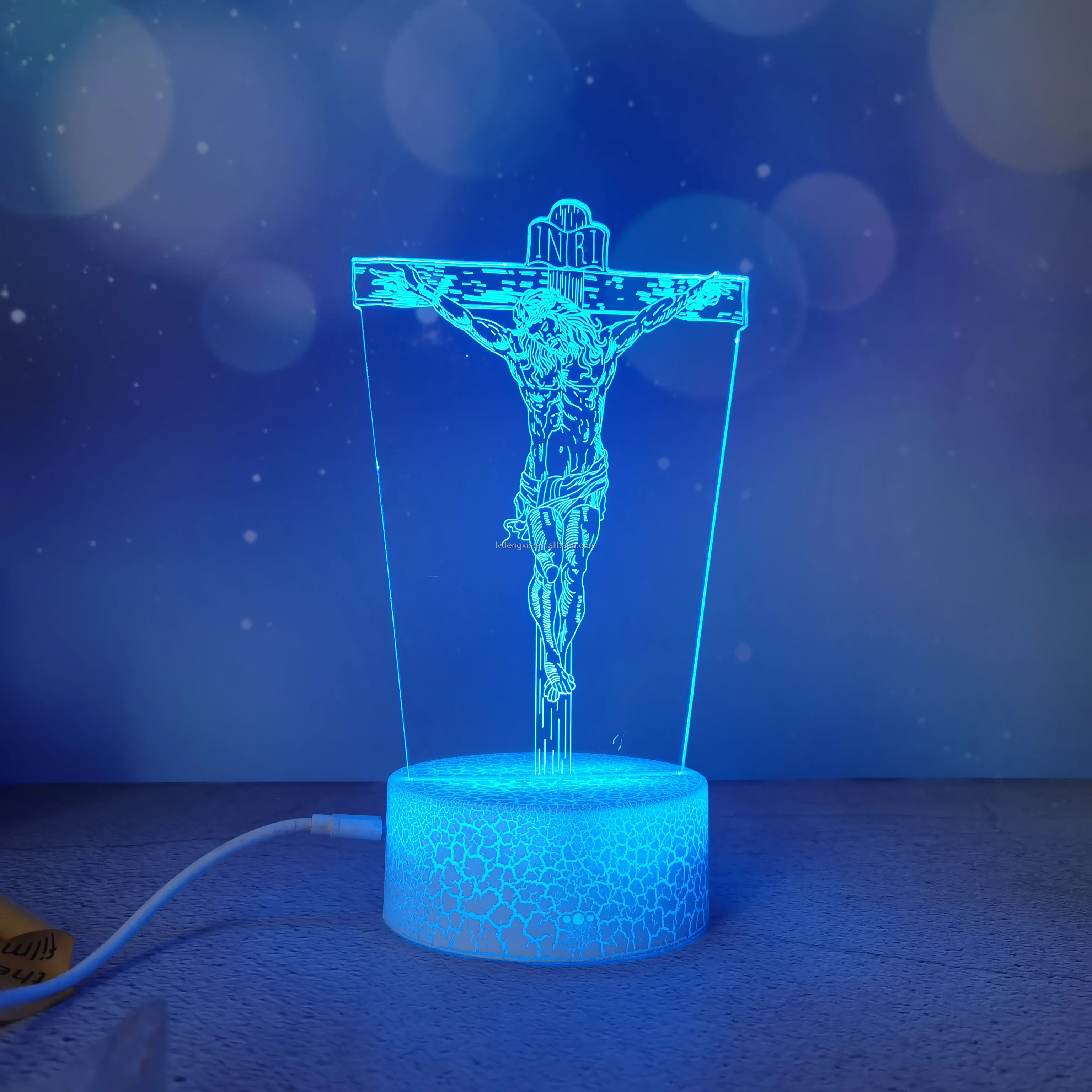 Christian Respect Jesus Shaped 3D lighting Gift LED USB Charging Acrylic Night Light Multicolor Table Lamp For Room Decorative