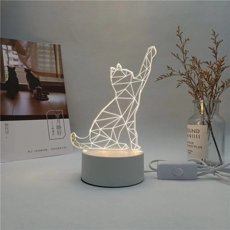 Горячая Распродажа 3D творческие акриловые доски OEM индивидуальный дизайн светодиодный ночник 3d_illusion_lamp cat для детей