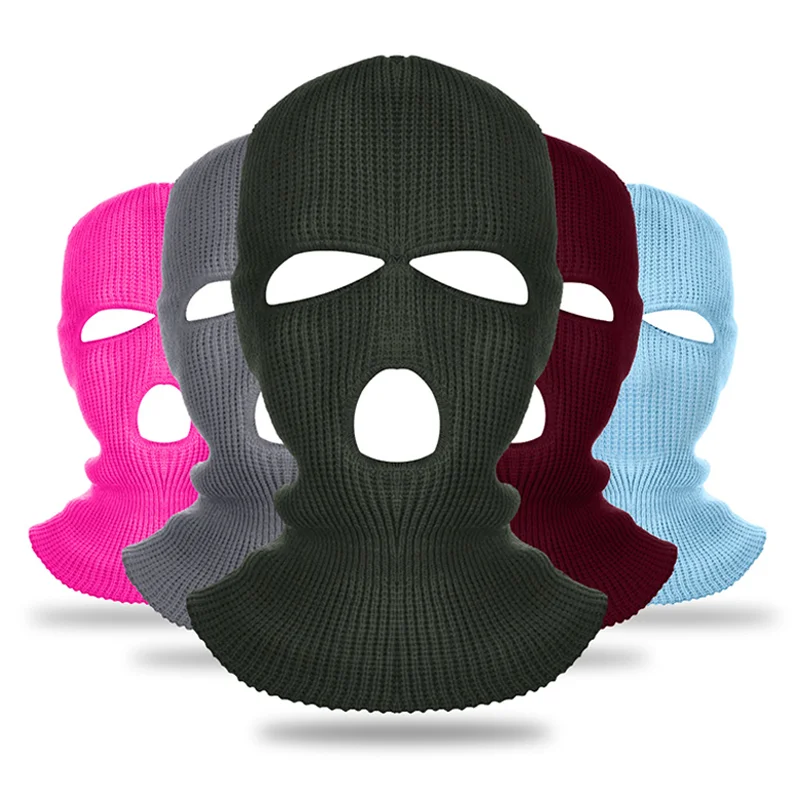 Wholesale 3 Hole Knitted Full Face Cover Ski Face Mask Winter Pure Color Warm Balaclavas Hat Motorcycle Cycling Beanie Hood