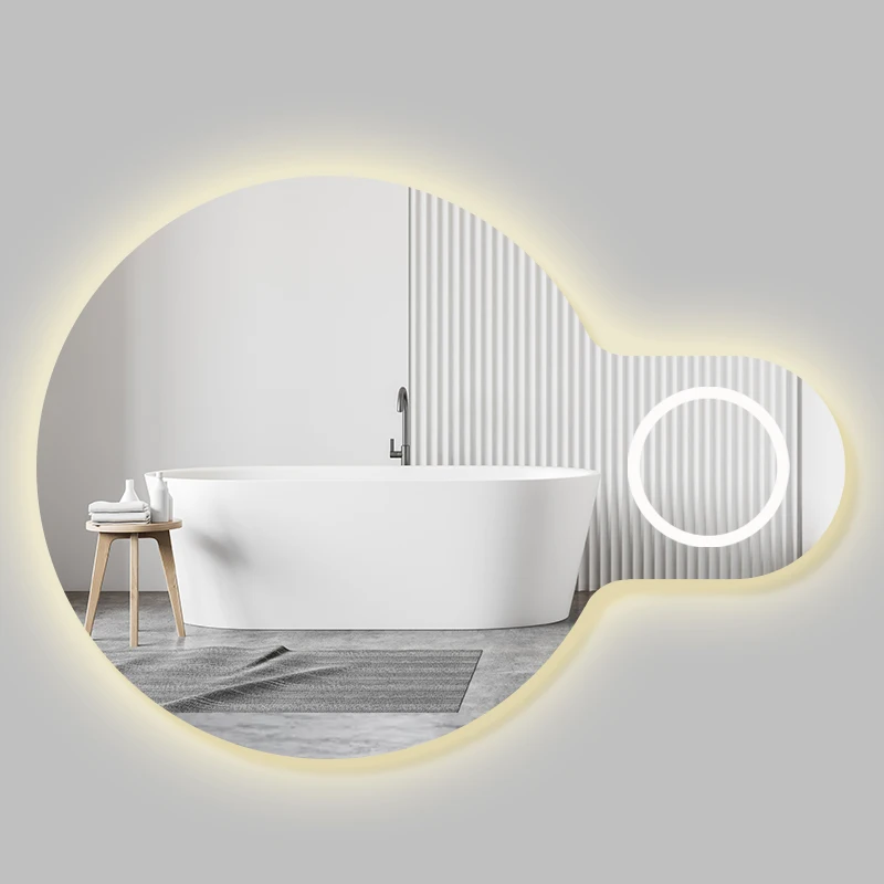 Fullkenlight large wall mounted led bathroom mirrors smart touch screen magnify bathroom mirror with light