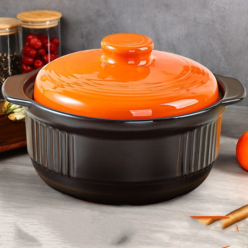 Ceramic Soup & Stew Pottery round Casserole Dish with Lid Gas Microwave Oven & Stove Safe