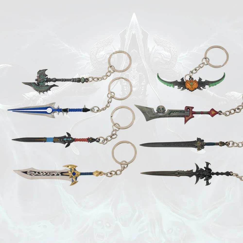 2025 keychains best sales!! Lich King Alsace Frostmourne sword Knife Ax Toy Weapons 9 cm Metal valentines day alloy keychain