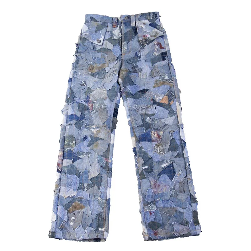 DiZNEW Manufacturer Custom Wholesale High quality Fashion Denim Patchwork Style Jeans Pants For Men Straight Fit