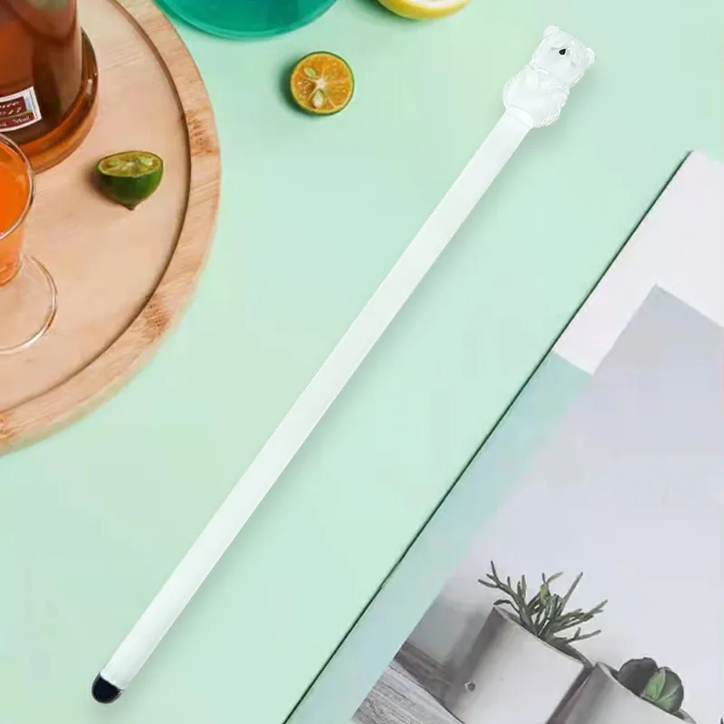 Eco-Friendly Product Colorful High borosilicate Glass Stirring Rod with Cute Bear Muddler with Round End for Milk and Wine