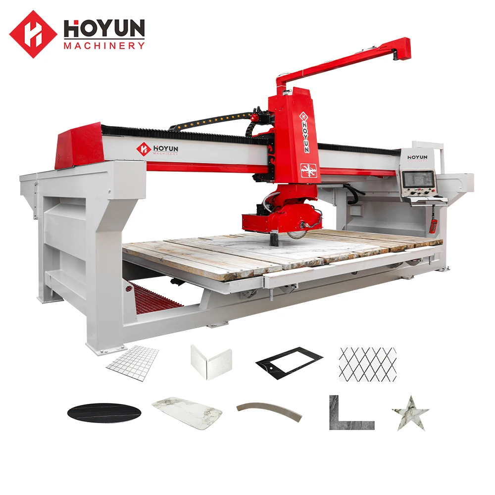 Hongyi cnc 5+1 axis bridge saw plus router 5 axis stone processing counter top machine