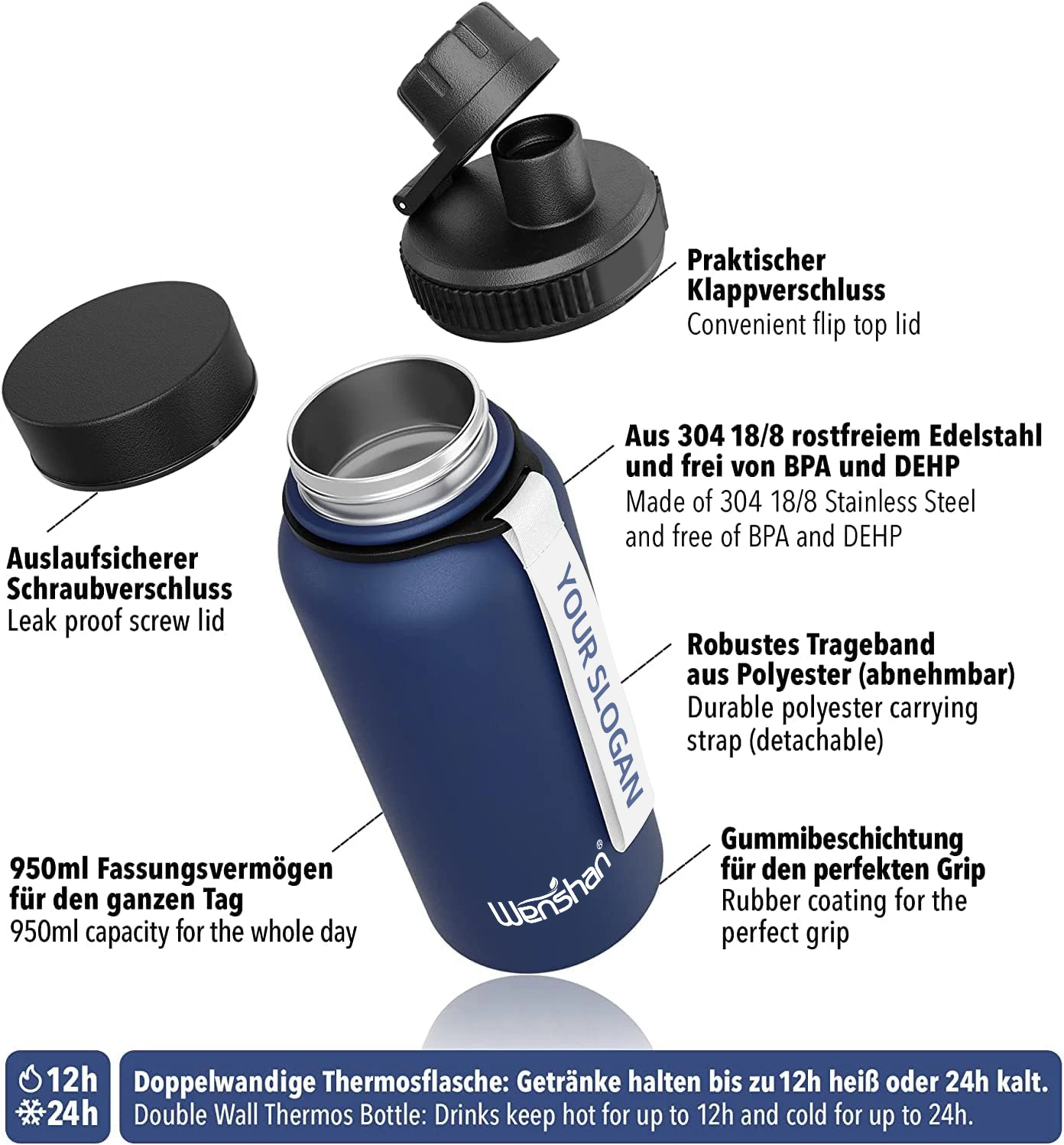 Big capacity Drinkware BPA FREE  900ml 32 oz/32oz hot sell gym sport custom vacuum insulated stainless steel Water Bottle