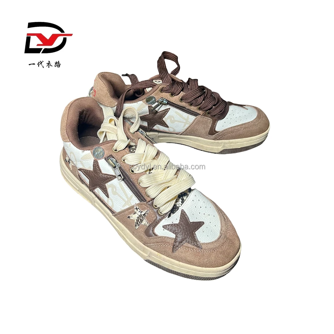 S12-4  Fashion Leisure White Leather Board Shoes Autumn and Winter New All-in-one Sports Thick Bottom Stars Small White Shoes