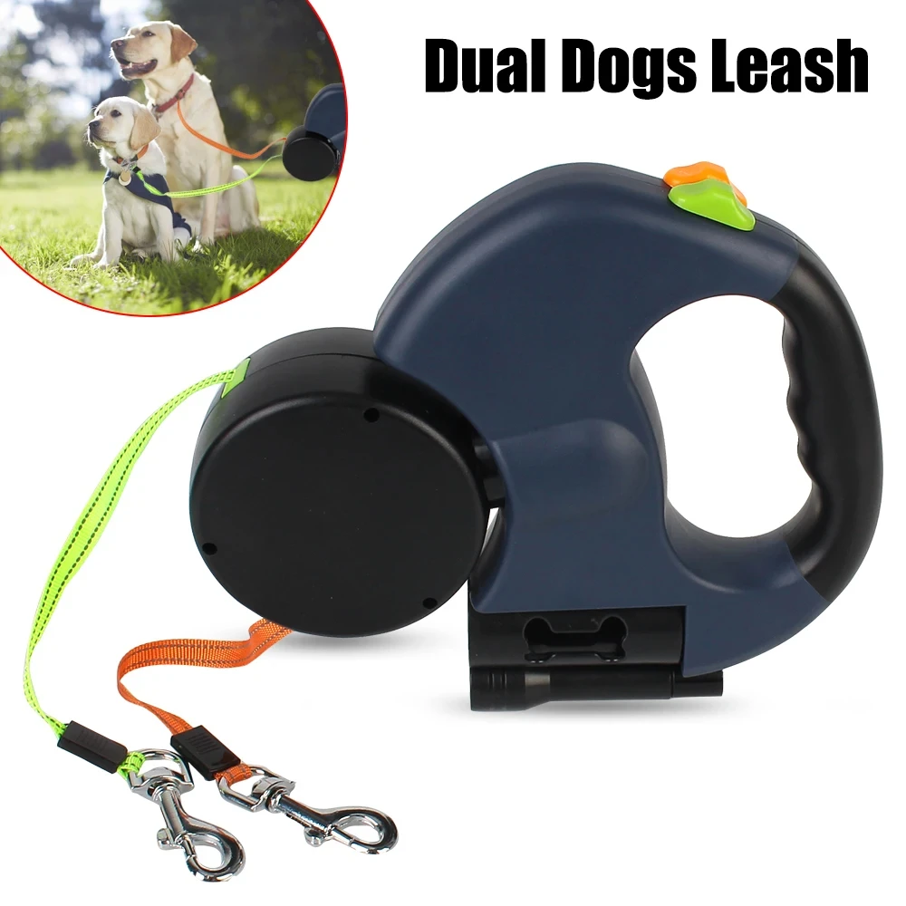 Multi Function 4 In 1 Dog Leash Retractable Double Dog Reflective Leash Heavy Duty Walking Rope Pet Leash With Flashlight