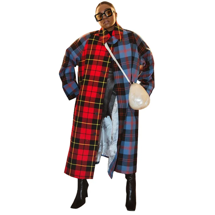 
MD-20122917 New design fashion ladies plaid long trench coat women jacket wholesale 