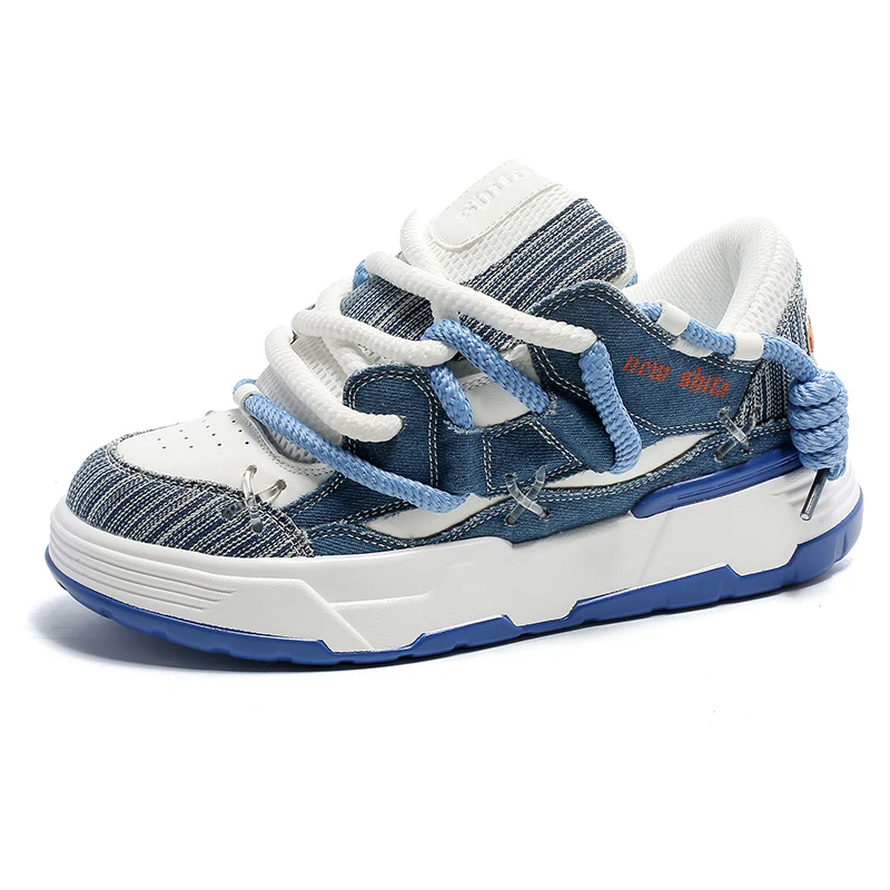 Brand Logo Custom Men Fashion Casual Sneakers Denim Thick Sole Height Increasing Elevator Flat Skateboard Walking Shoes for Men
