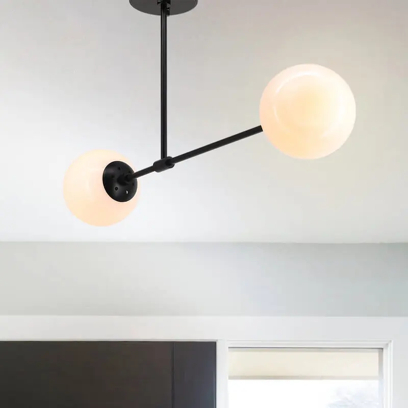 Modern Semi Flush Light Double Globe Glass Matte Black Flush Mounted Lighting for Home Decorate