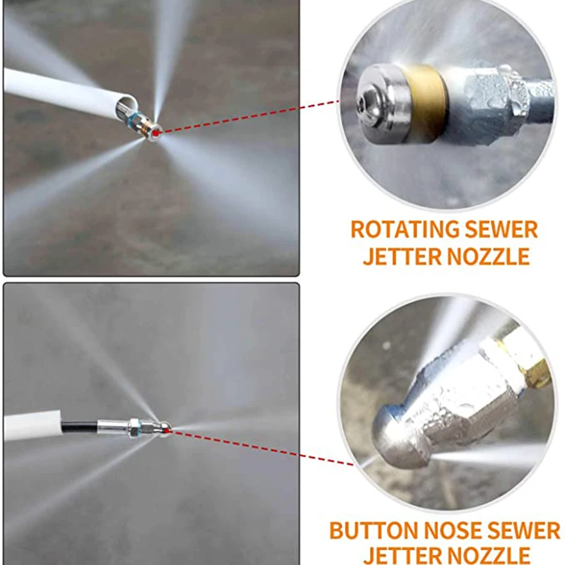 For HD M22 Sewer Jetter Kit for Pressure Washer Auto parts1/4 Inch , Button Nose and Rotating Sewer Jetting Nozzle Orifice 4