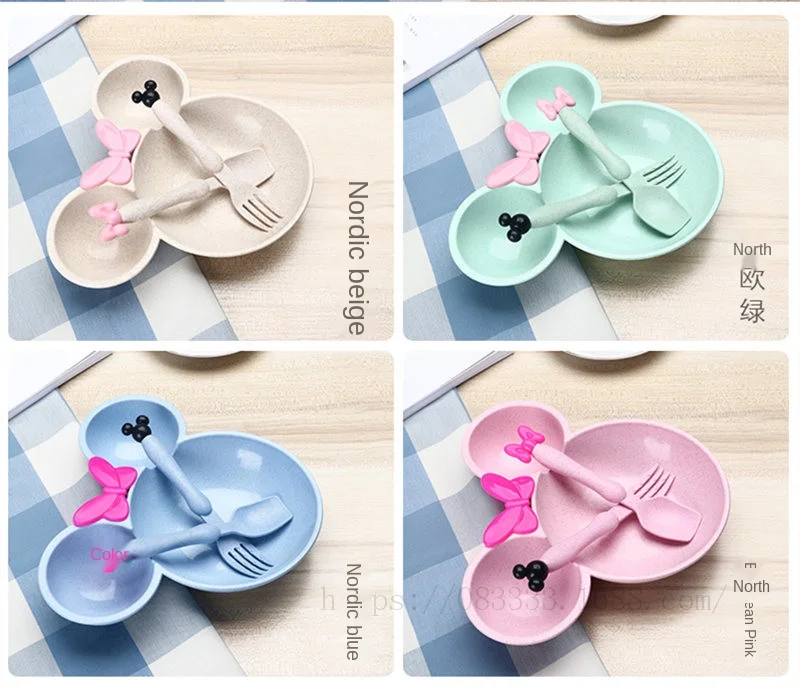  Wheat straw cartoon bowl set Mickey fork spoon cute lovely personality children
