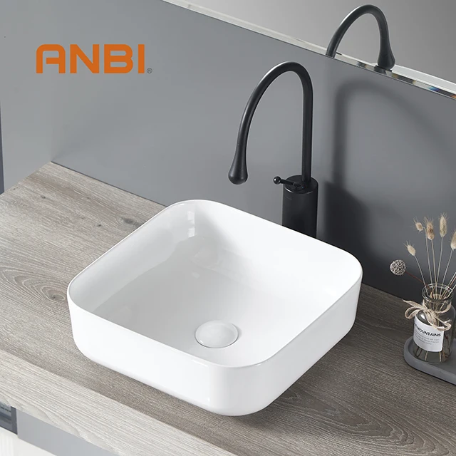 ANBI Sanitaryware Above Counter Sink Ceramic Square Countertop Washbasin Art Wash Hand Basins Installing Bathroom Basin