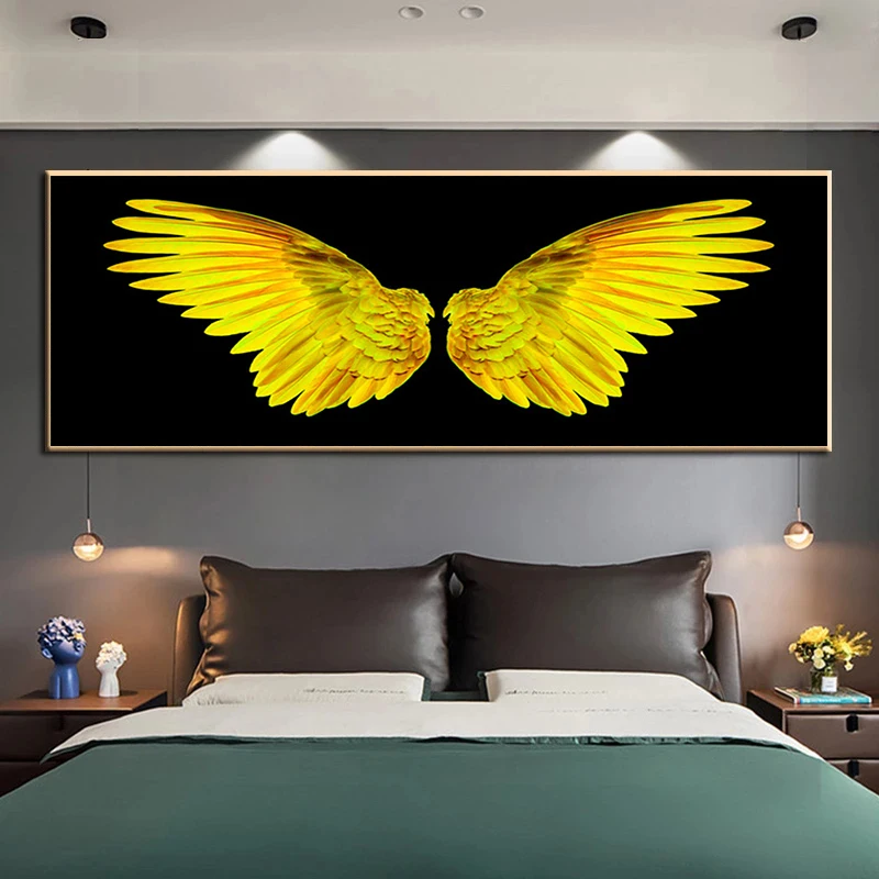 Angel Golden Feather Wings Modern Wall Art Posters Canvas Painting Oil Painting Prints Wall Pictures for Livingroom Decor Home