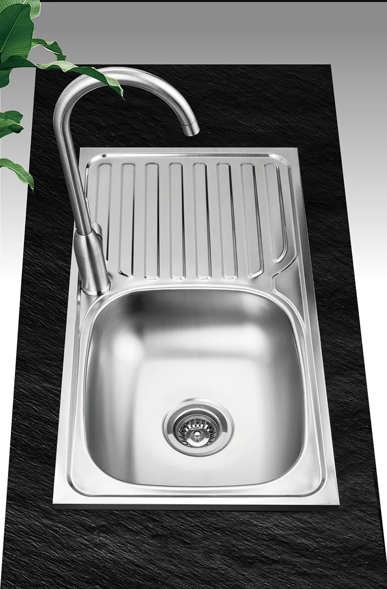 Stainless steel sink Household single bowl with work table kitchen sink Wash basin polished wash basin