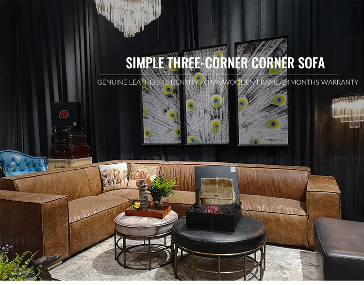 Luxury top grain full leather sectional sofa shaped conern sofa set 7 seater feather sofas living room furniture