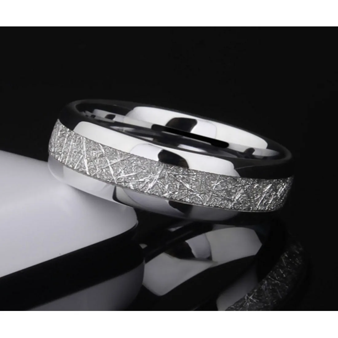 ring meteorite inlay Tungsten carbide Men band 8MM ring