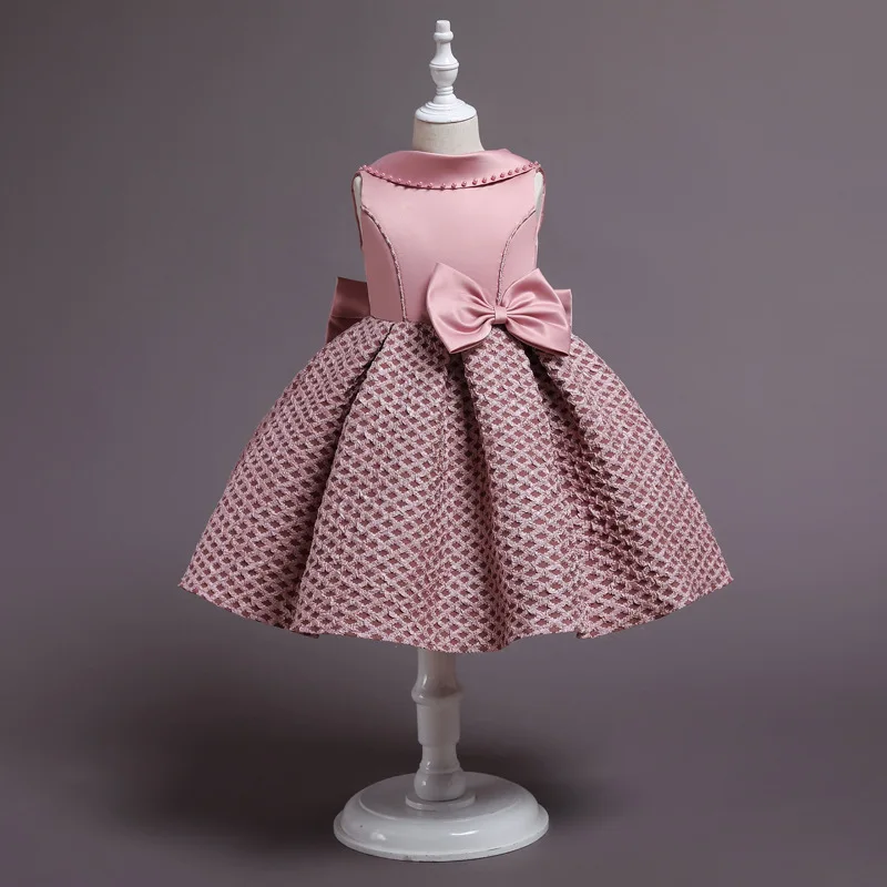Hot sale fashion girls dress kids embroidered  bowknot cute party show dress wedding puffy princess dress