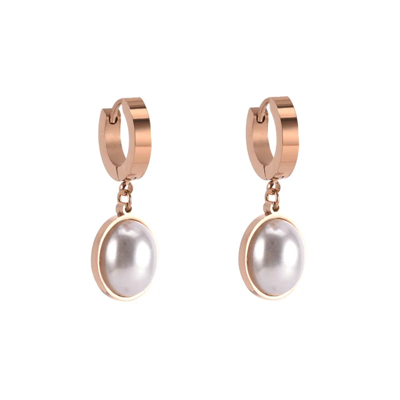 Minimalist Fashion Stainless Steel Waterdrop Huggies Earring Vintage Baroque Pearl Hoop Earrings pendientes de acero inoxidable
