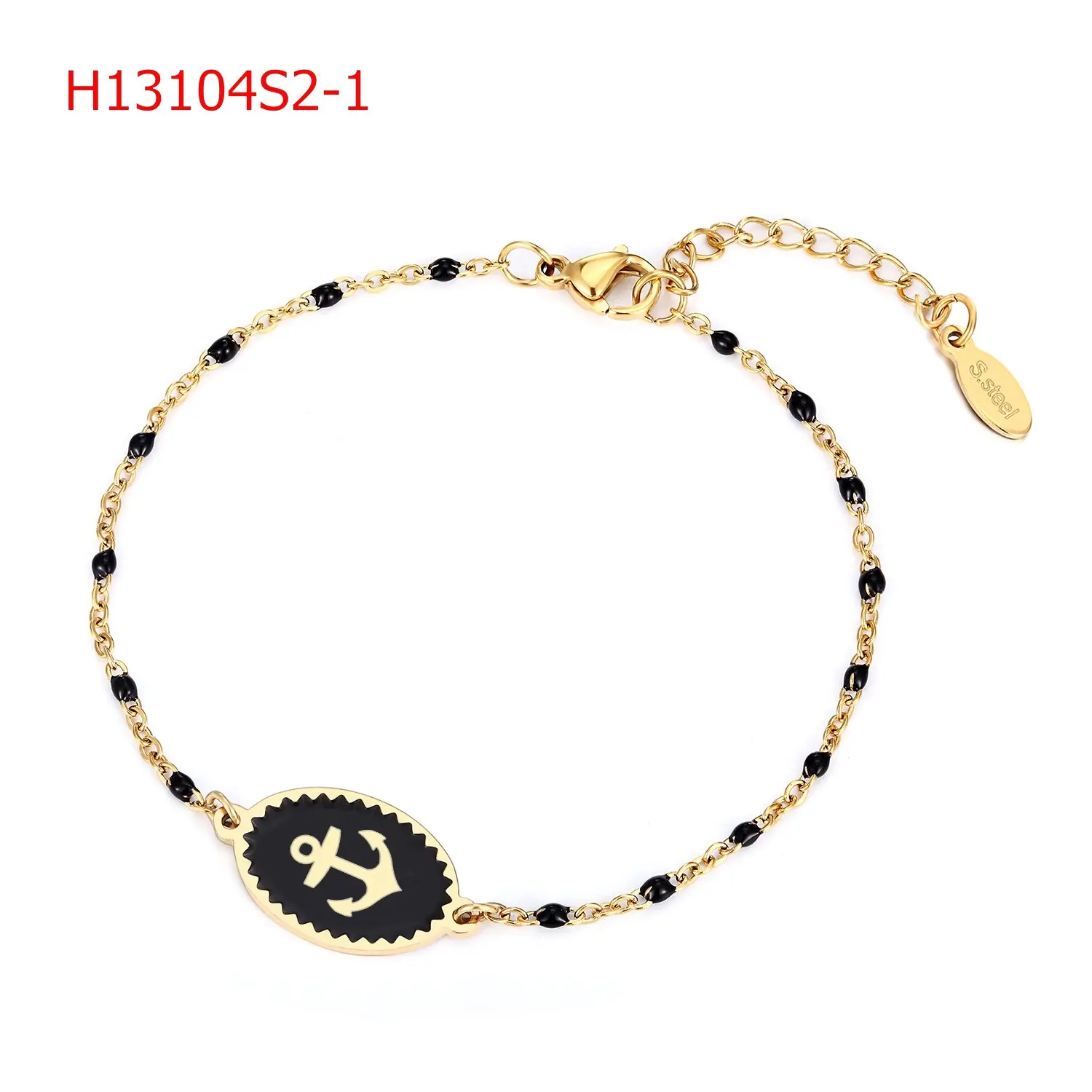 2021 fashion stainless steel Anchor charm enamel letter beads gold bracelet for women for girls