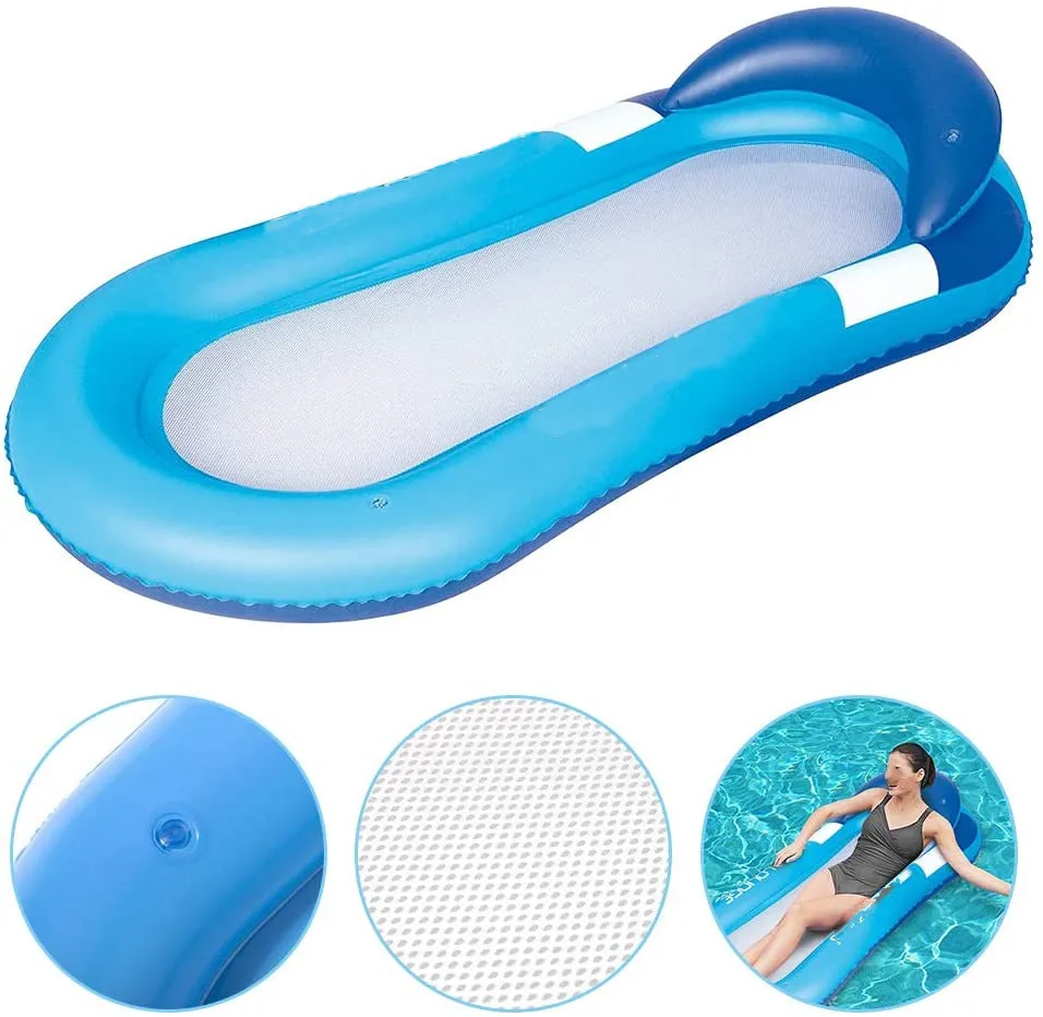 Inflatable Pool Lounger hammock mesh water float pool chair with Pillow floating bed lounge water air mattress