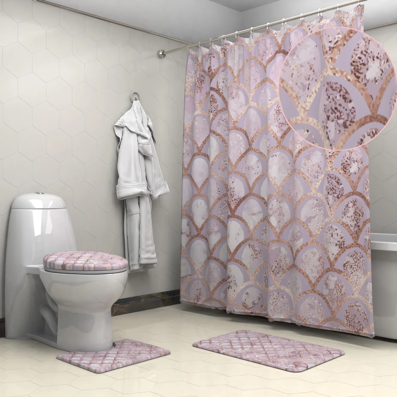 Fashion Waterproof Shower Curtain Set For Bathroom